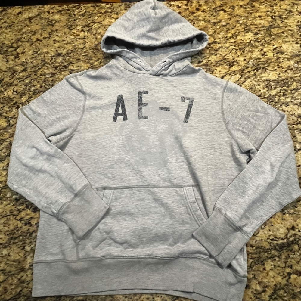 American Eagle Outfitters Mens Gray Pullover Hoodie AE-77 Graphic Sweatshirt L